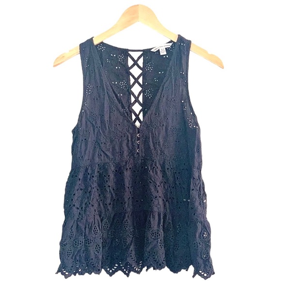 American Eagle Outfitters Tops - American Eagle | Navy boho eyelet lace loose tank top blouse size extra …